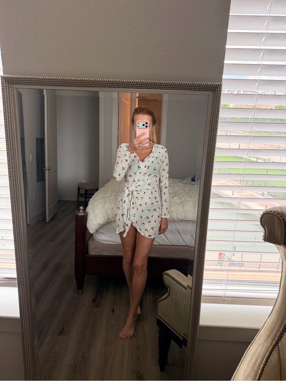 WeWoreWhat White Wrap Mini Dress with Red Floral Print